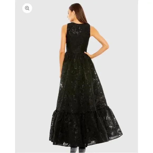 Mac Duggal Women's Sleeveless Full High Low Brocade Gown - Black Size 6 NWT